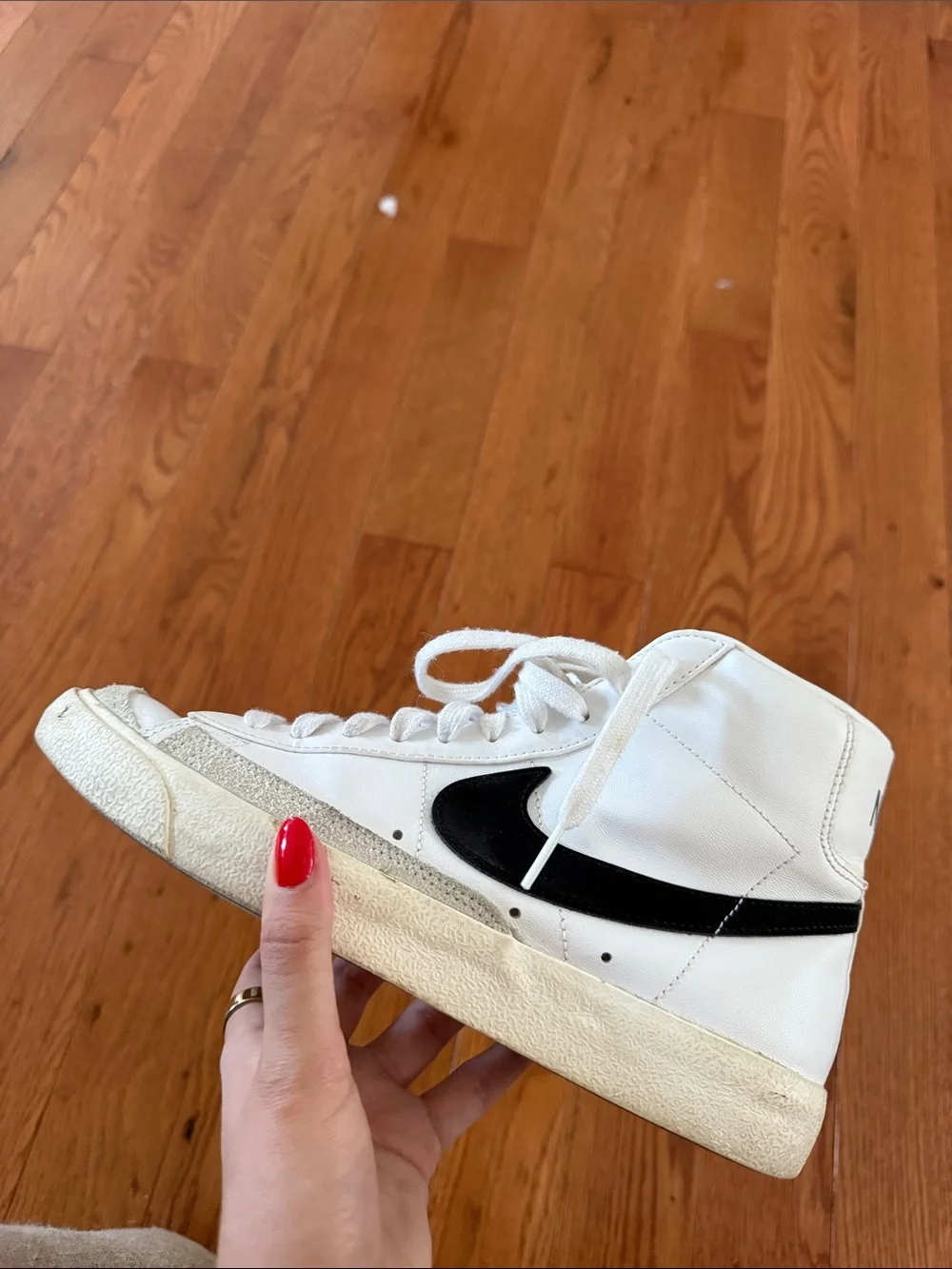 White High-Top Sneakers with Black Swoosh